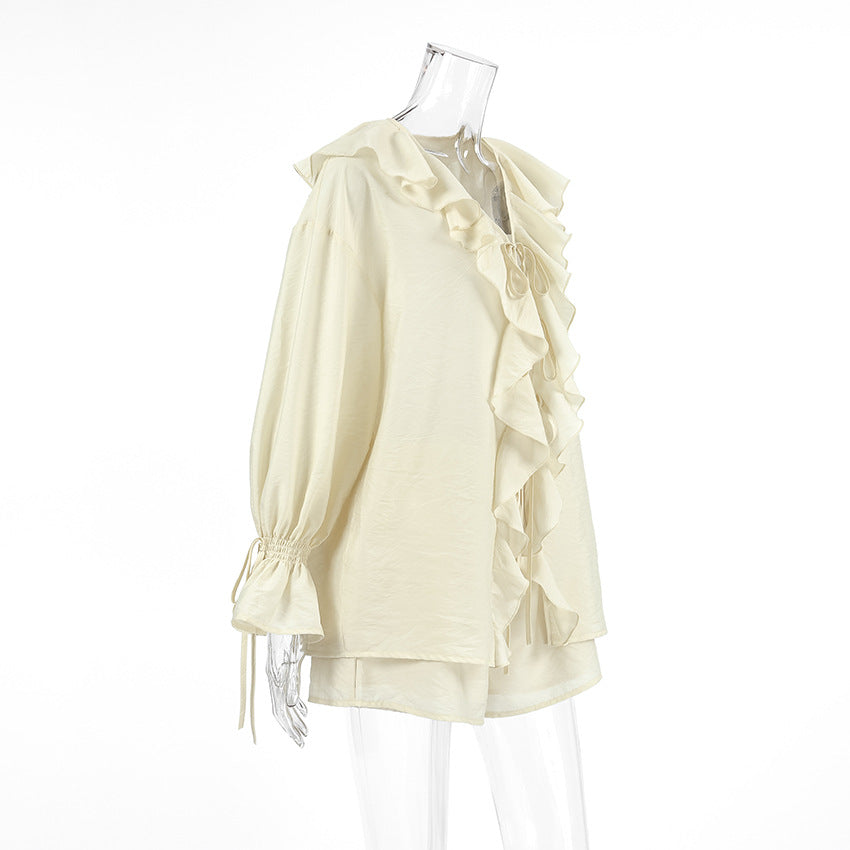 Women's V-Neck Flowy Blouse & Shorts Set