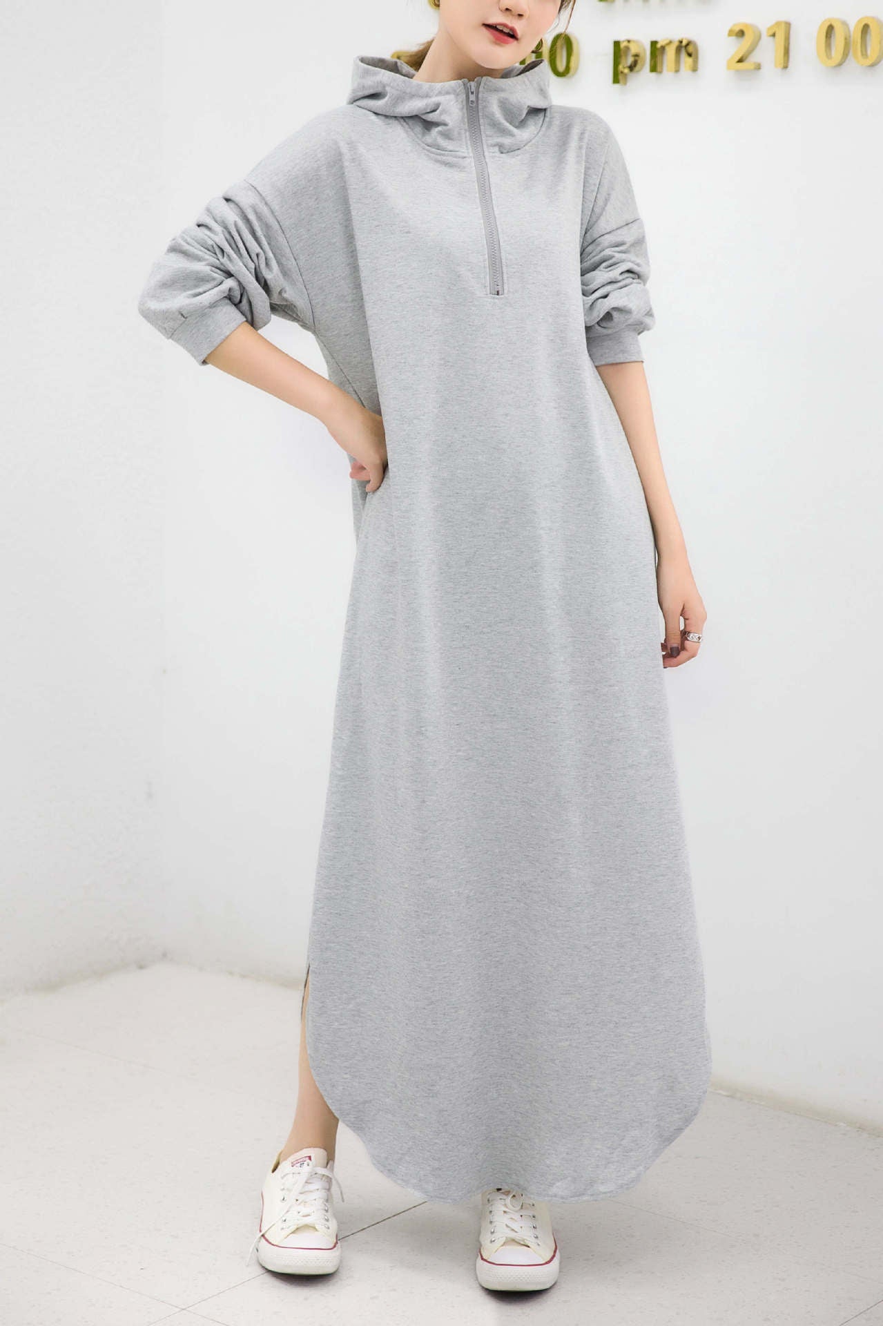 Women Casual Zipper Fall Long Hoodies Dresses-Cozy Dresses-Free Shipping at meselling99