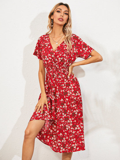 Women's Summer Floral Print Short Sleeve Dress