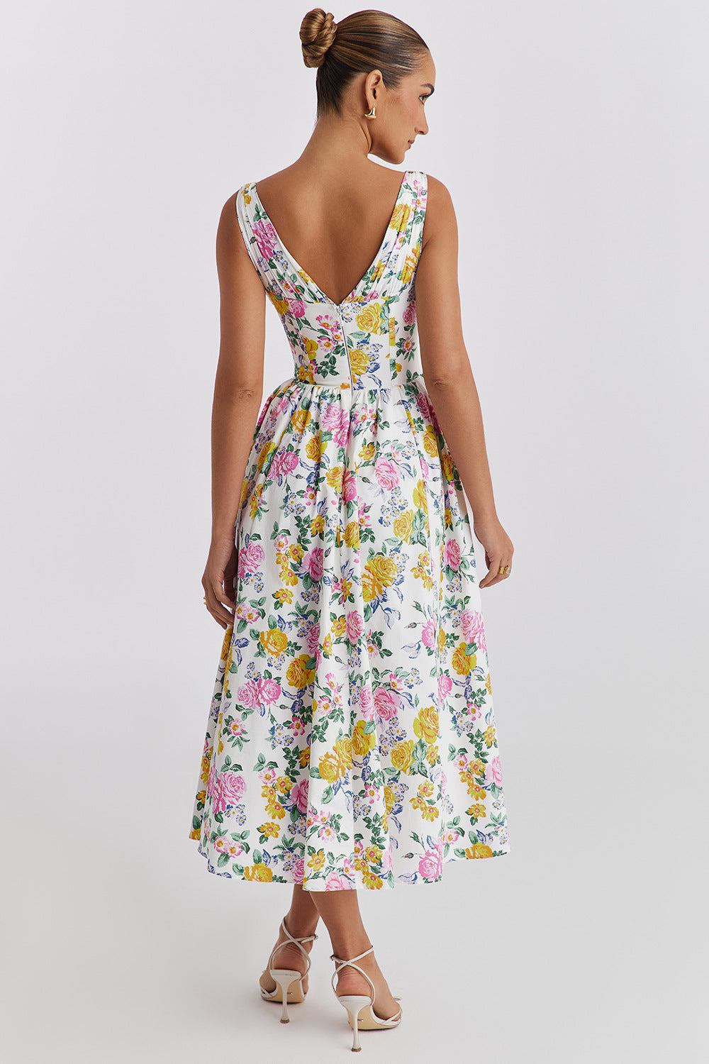 Elegant V-Neck Print Maxi Dress