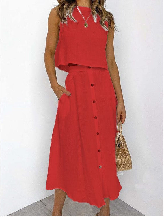 Casual Summer Women Tank Top and Skirts Suits