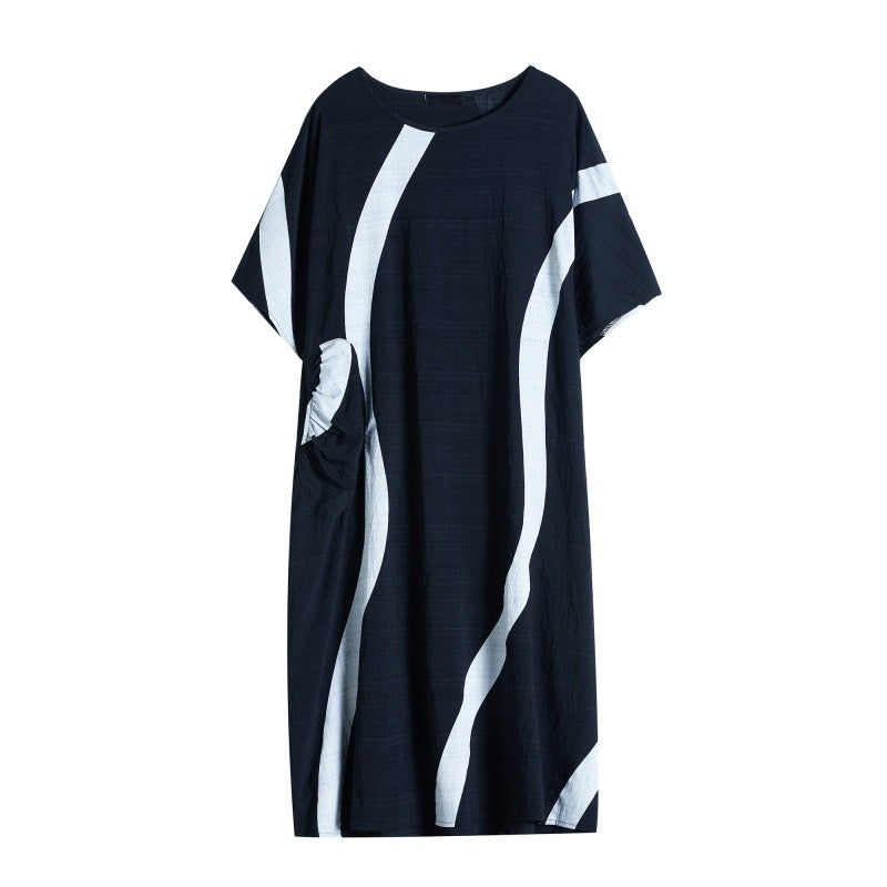 Plus Size Summer Dress  Boho Loose Fit Casual Ripple Print Maxi Dress