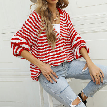 Casual Striped Long Sleeves Knitted Cardigans