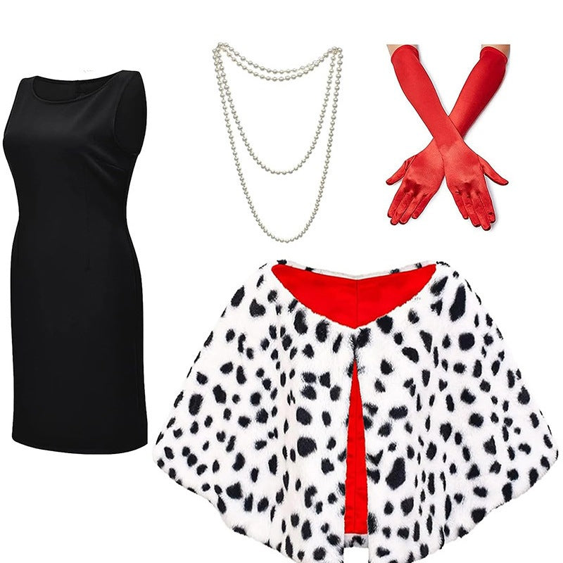Disney Cruella de Vil Costume - Black and White Cape with Wig for Halloween and Cosplay