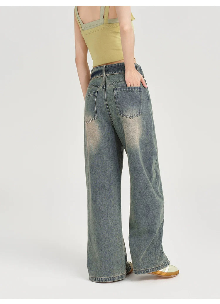 Girlyhalo Women's Vintage Washed Wide-Leg Jeans-S-Blue-Free Shipping Leatheretro