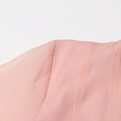 Designed Elegant Round Neck Patchwork Hem Flounce Midi Dress with Bell Sleeves
