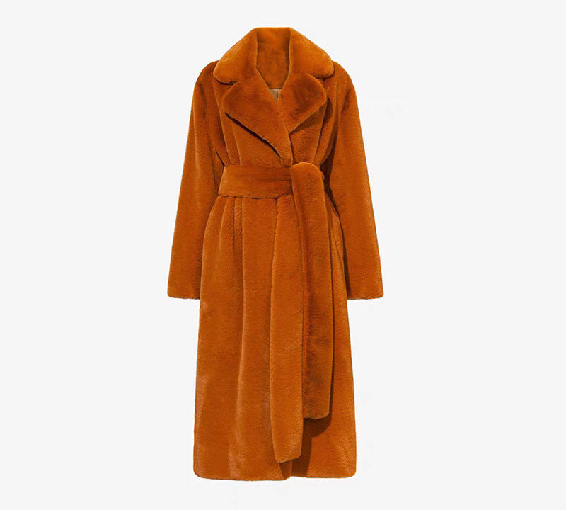 Long Plush Rabbit Hair & Mink Fur-Like Coat