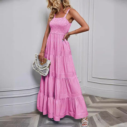 Women's Striped Vacation Dress with Sleeveless Design