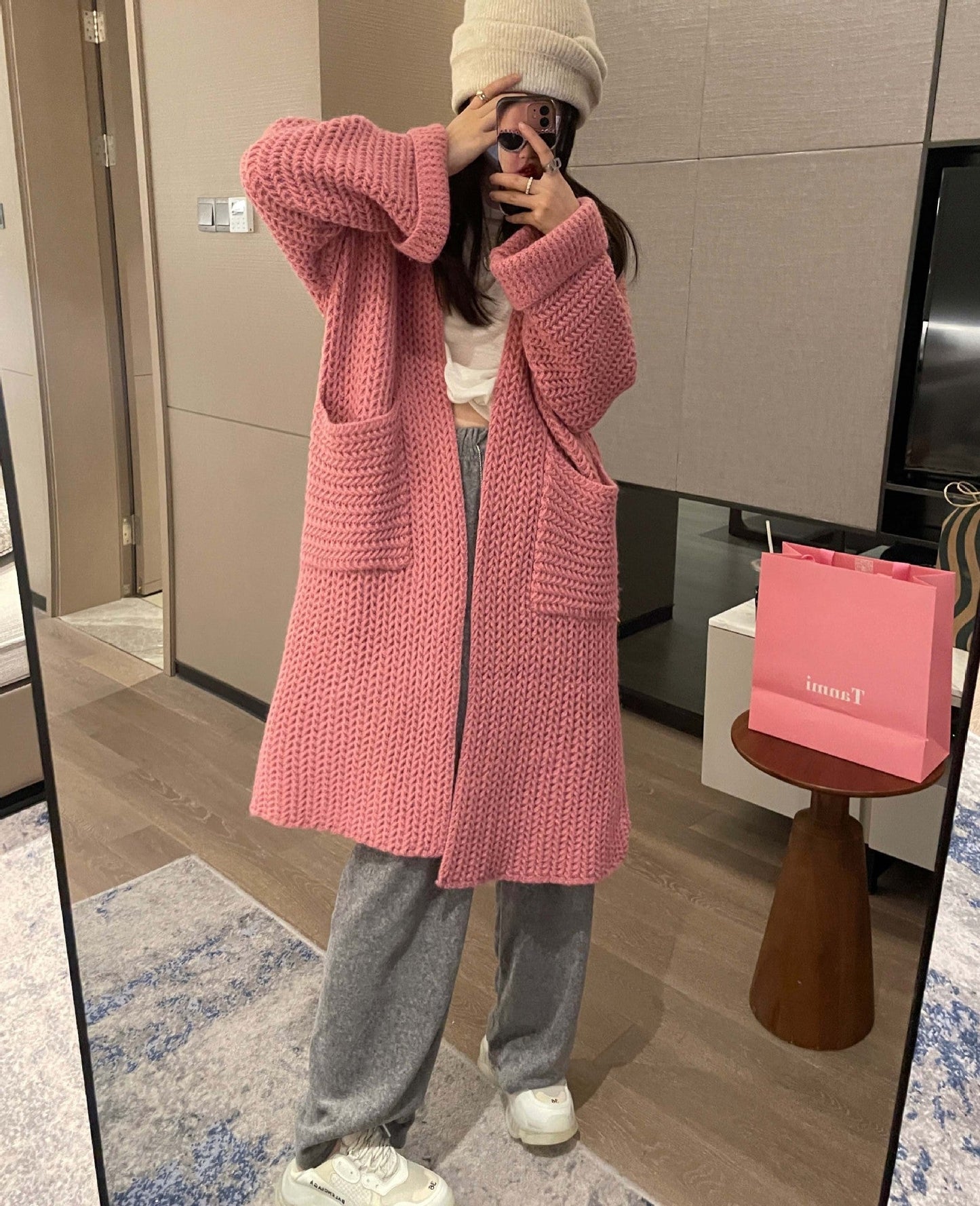 Casual Knitted Midi Length Top Coats