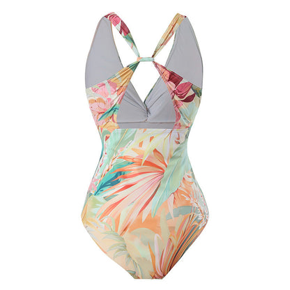 Fashionable Printed Romper with Sun Protection Sheer Cover-Up and Beach Vacation Outfit