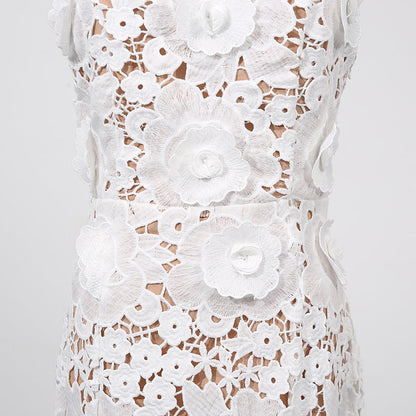 Retro Embroidery Backless Lace Panel Halter Maxi Dress