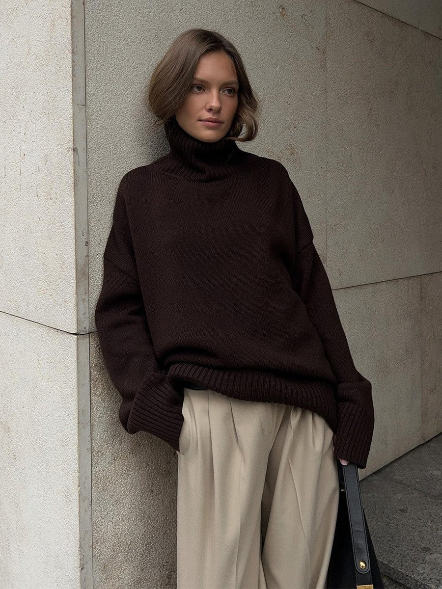 Women's Oversized Solid Color High Neck Sweater
