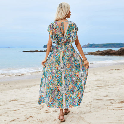 Casual V Neck Cotton Bohemian Summer Holiday Dresses