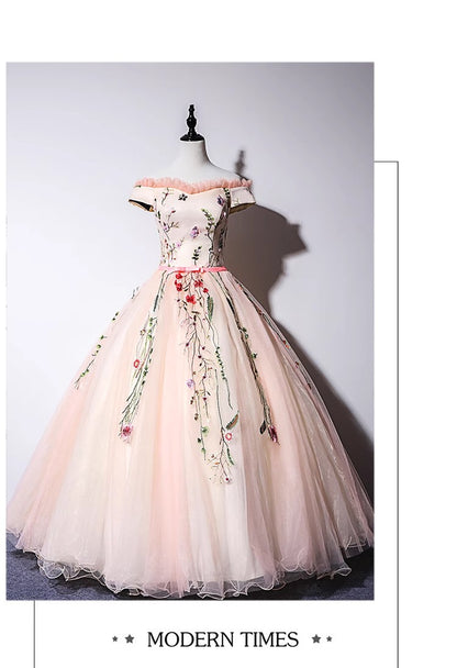 Fashion Off The Shoulder Flowers Floor Length Prom Dresses