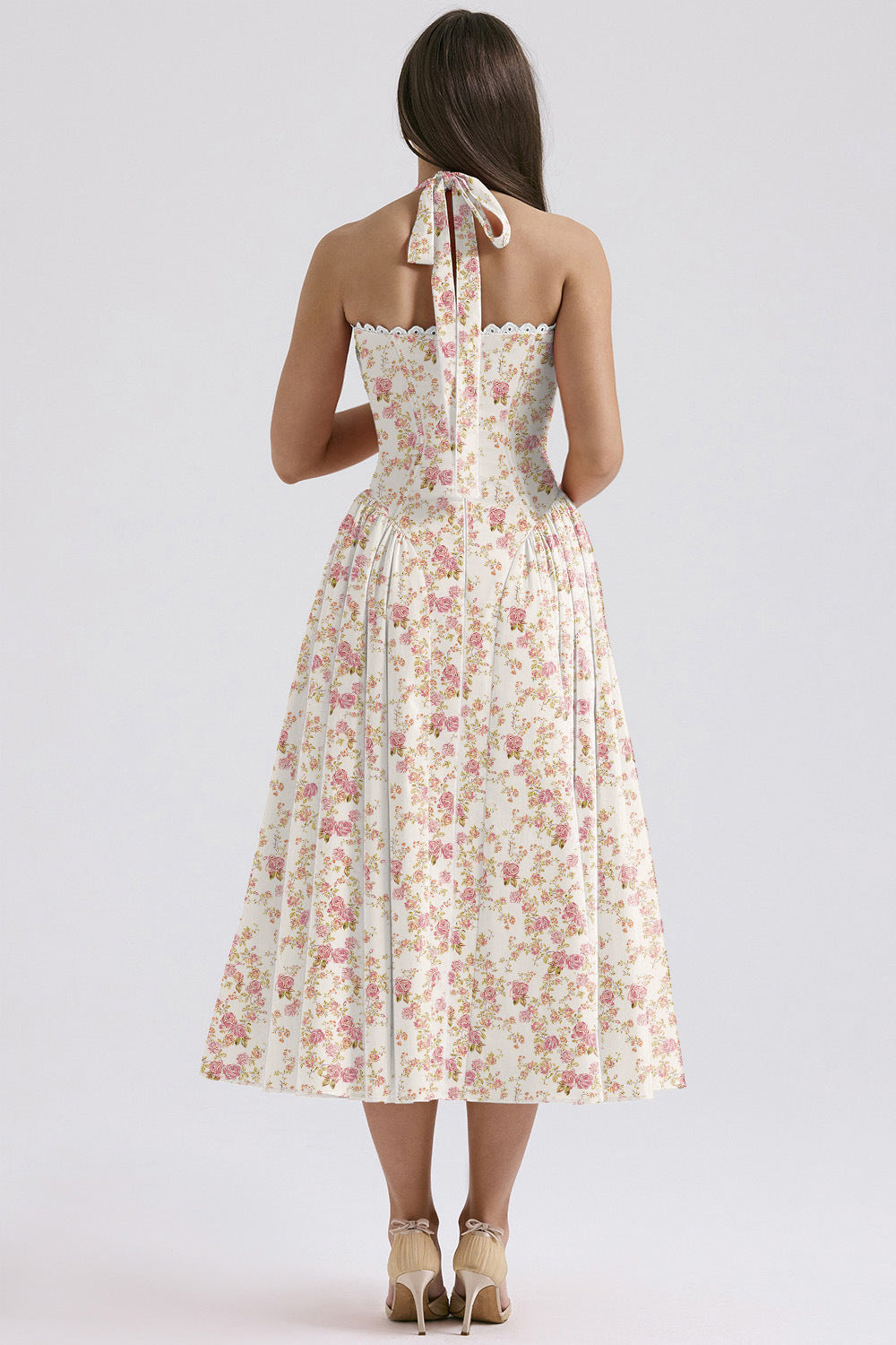 Women's Summer Floral Print Bodycon Halter Neck Maxi Dress