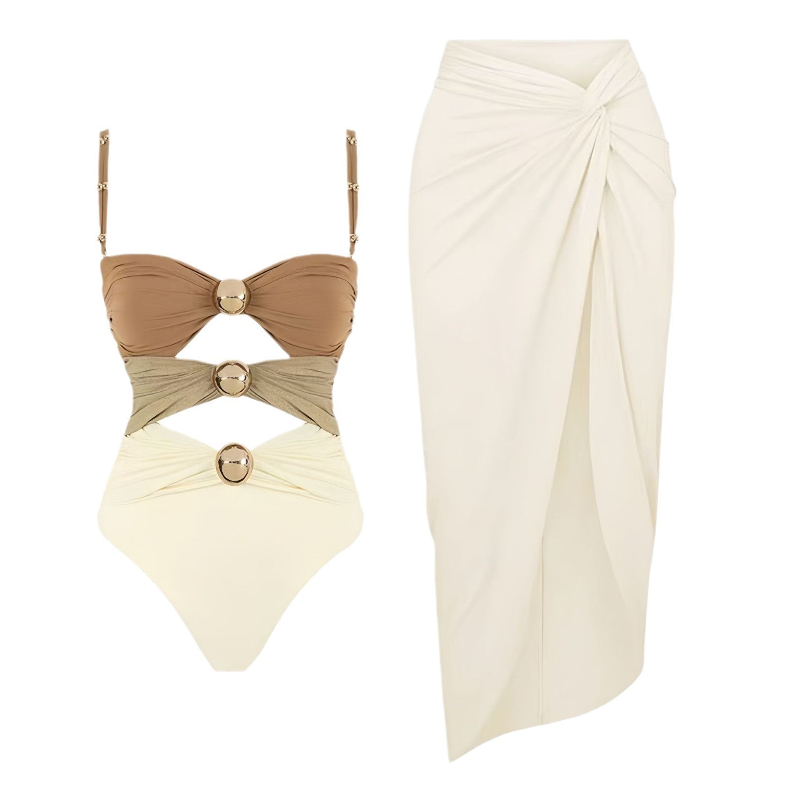Women's Solid Color Bikini Skirt High-Waisted Swimsuit – Stylish One-Piece Swimsuit