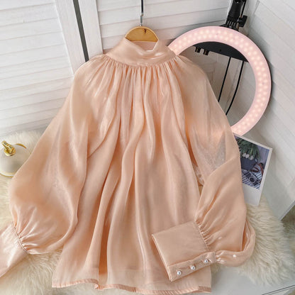 Designer Blouse with Puff Sleeves Women's Shirt, Elegant & Feminine, Soft & Chic