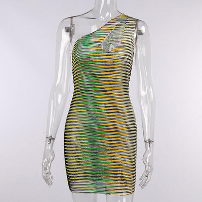Sexy One Shoulder Sleeveless Bodycon Short Dresses-Sexy Dresses-Green-S-Free Shipping at meselling99