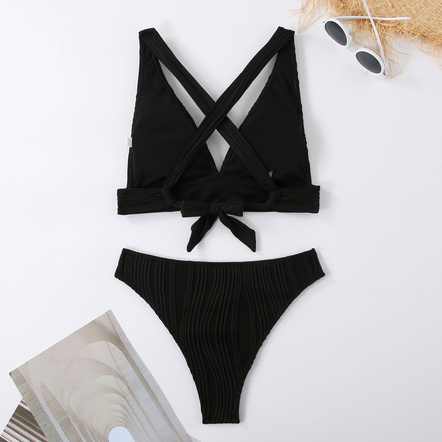 3D Striped High-Waist Two Pieces Bikini Bottom – Multicolor