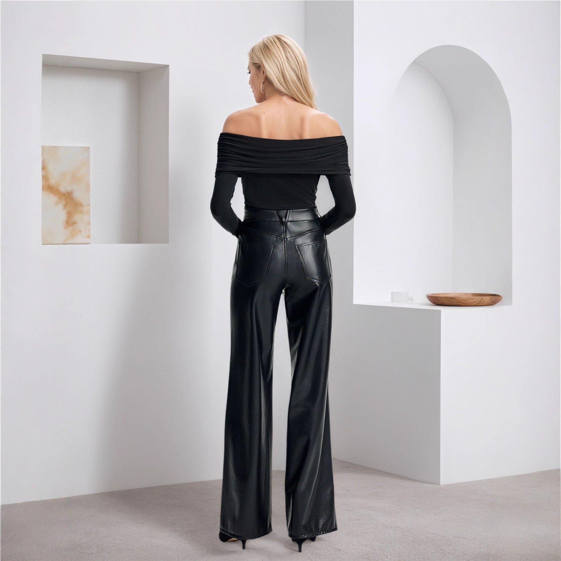 High-Waisted Wide-Leg Leather Pants for Women