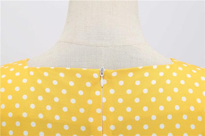 Short Sleeve Square Neckline Vintage Print Dot Dresses-Vintage Dresses-Free Shipping at meselling99