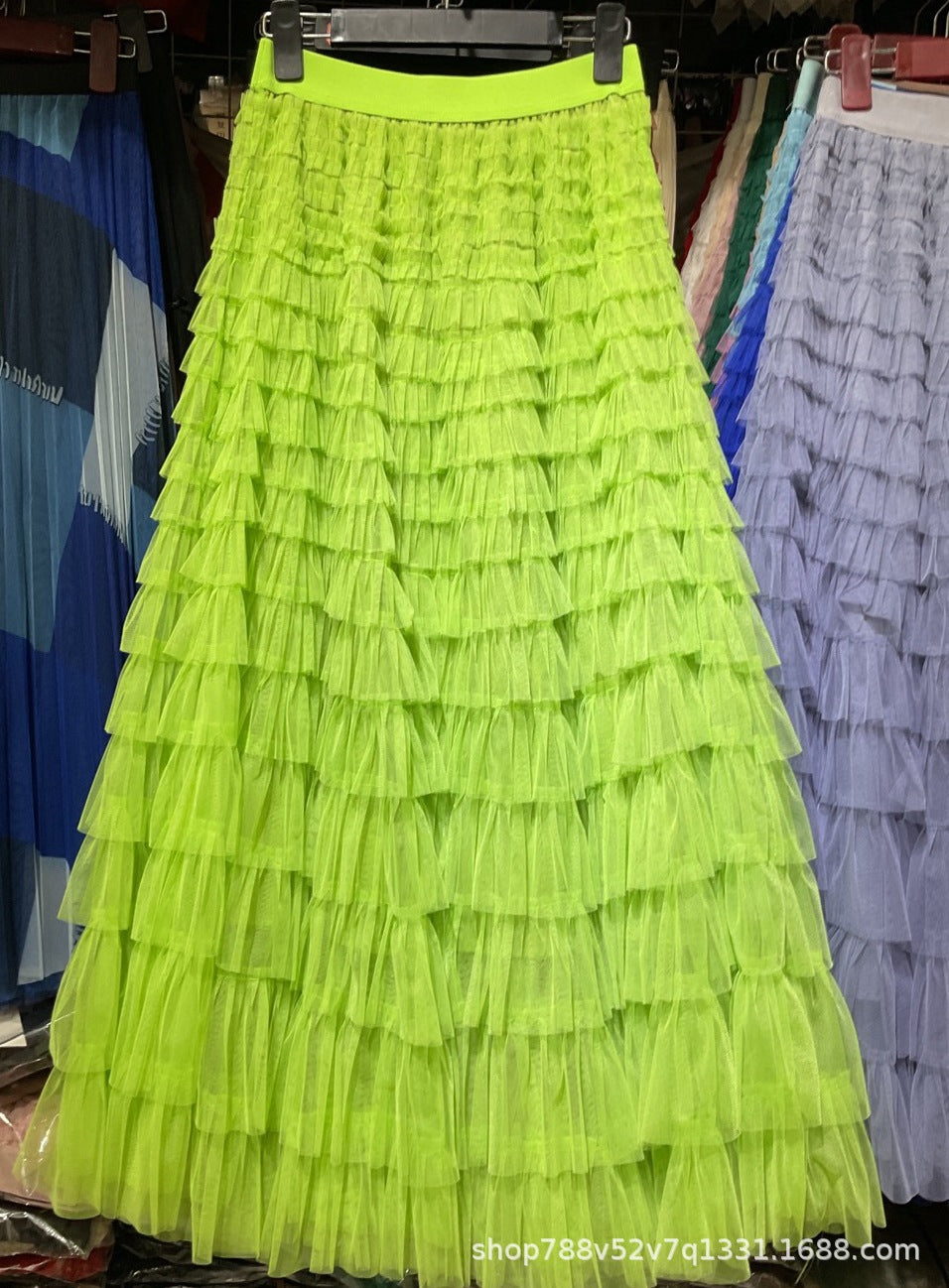 A-Line Mid-Length Tulle Skirt with Layered Mesh Insert