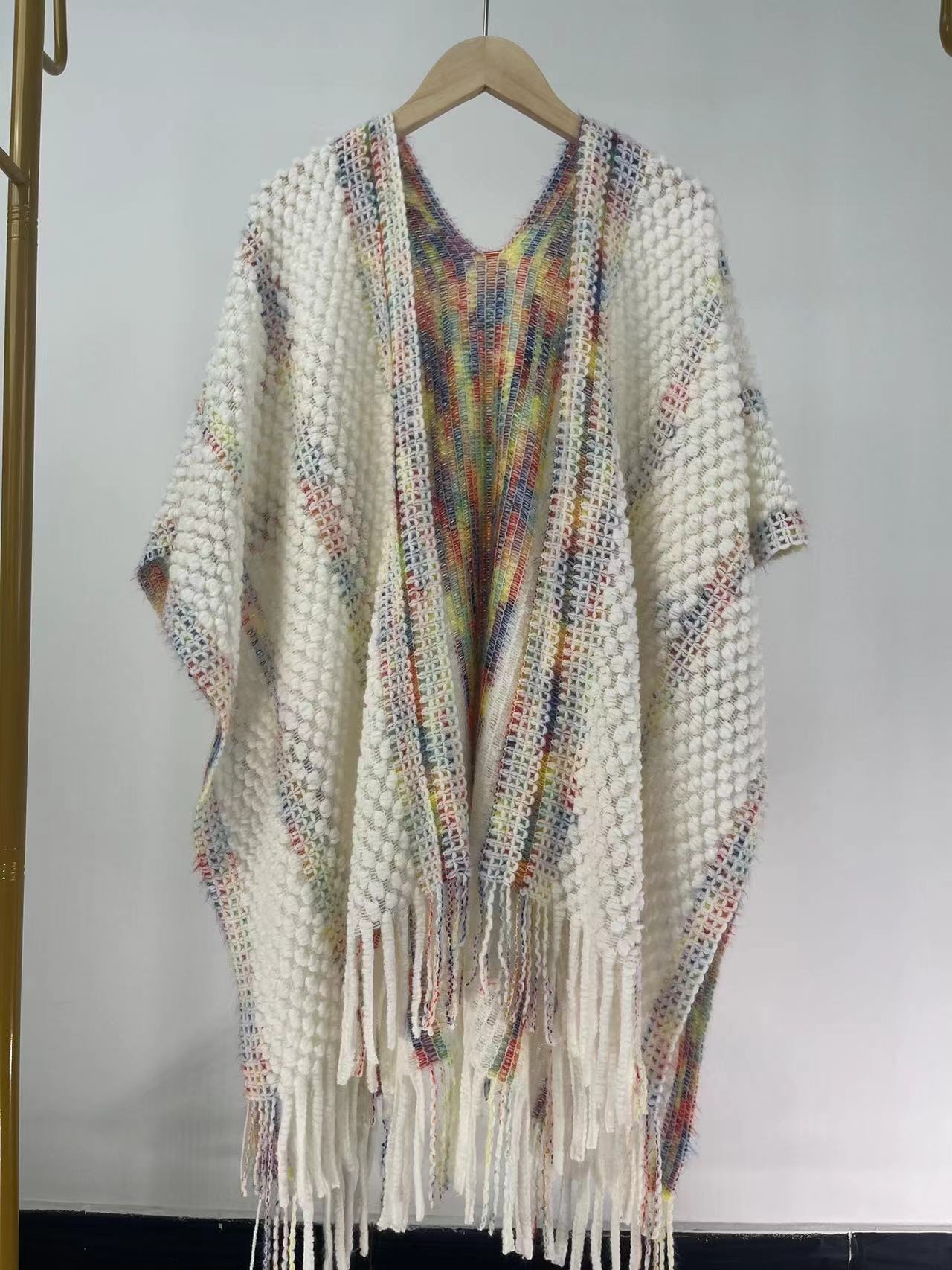 Colorful Popcorn Stitch Knit Shawl