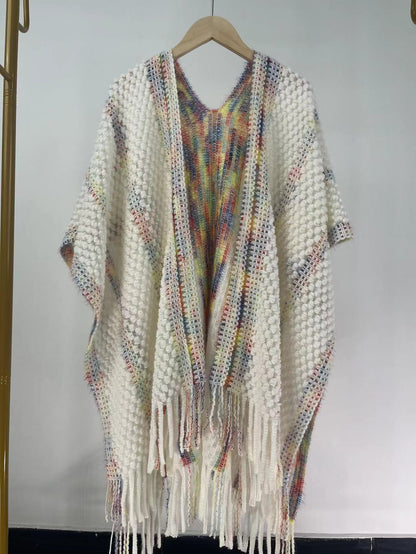 Colorful Popcorn Stitch Knit Shawl