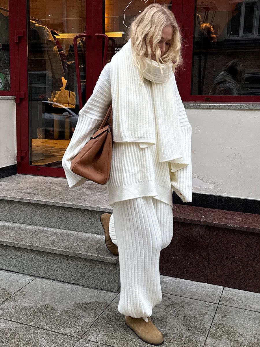 Women's V-Neck Ribbed Knit Sweater Set