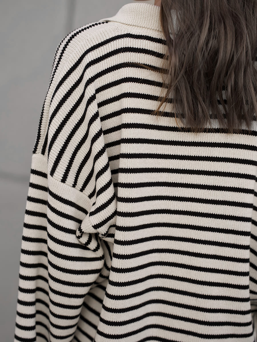 Women's Loose-Fit Black Striped Sweater