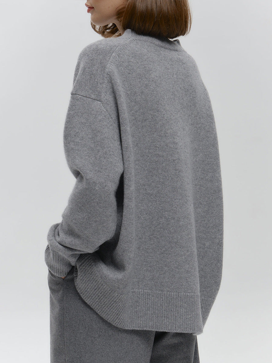Classic Relaxed-Fit Dark Crewneck Sweater