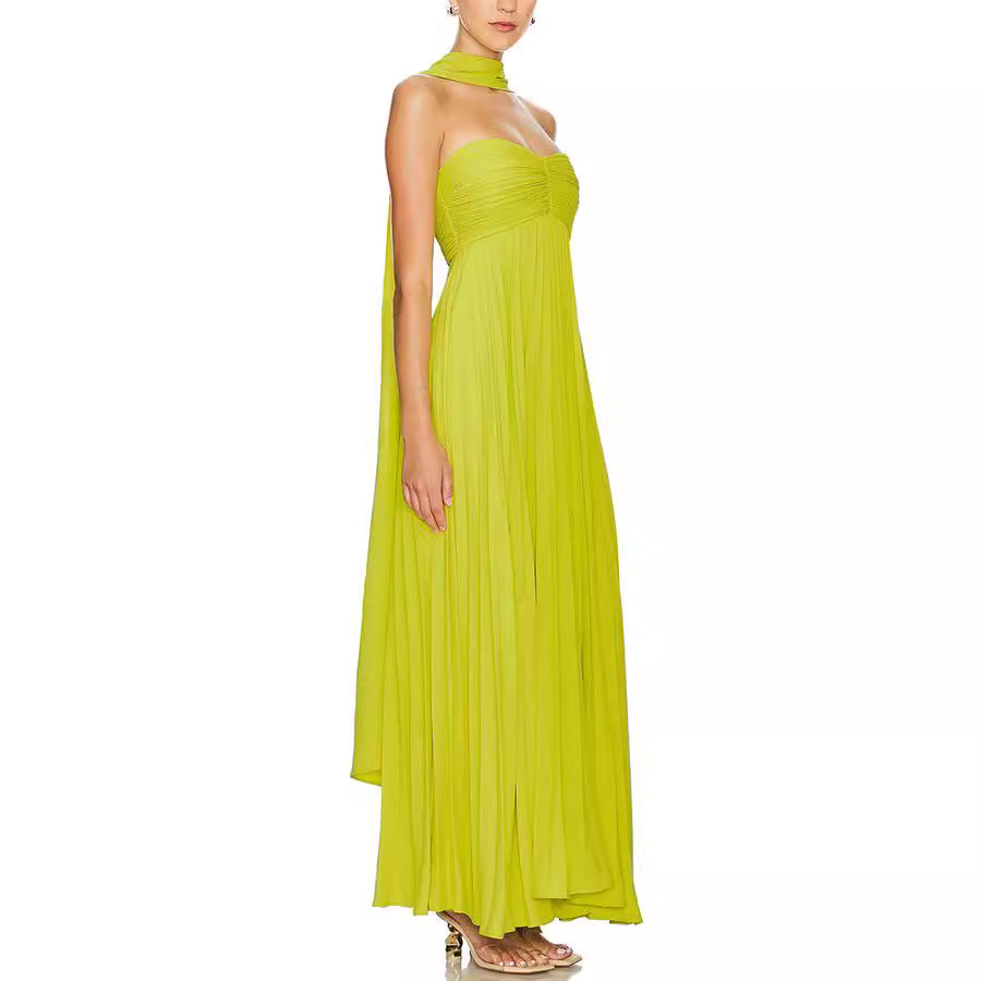 Solid Color Strapless Sleeveless Ruffled Dress for Women