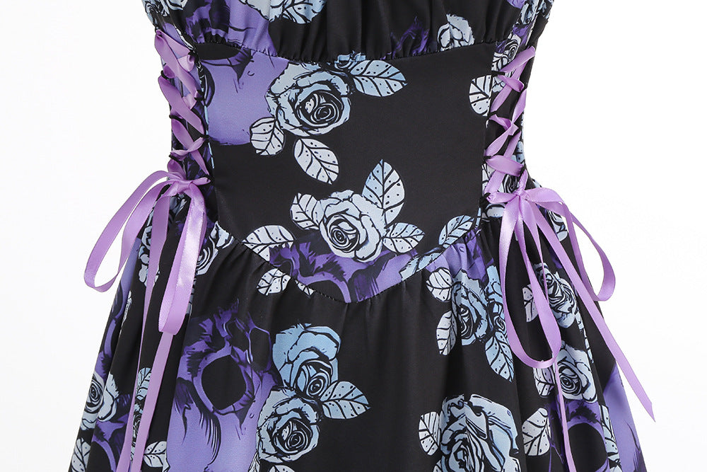 legant Floral Print O-Ring Strap Slimming Party Dress