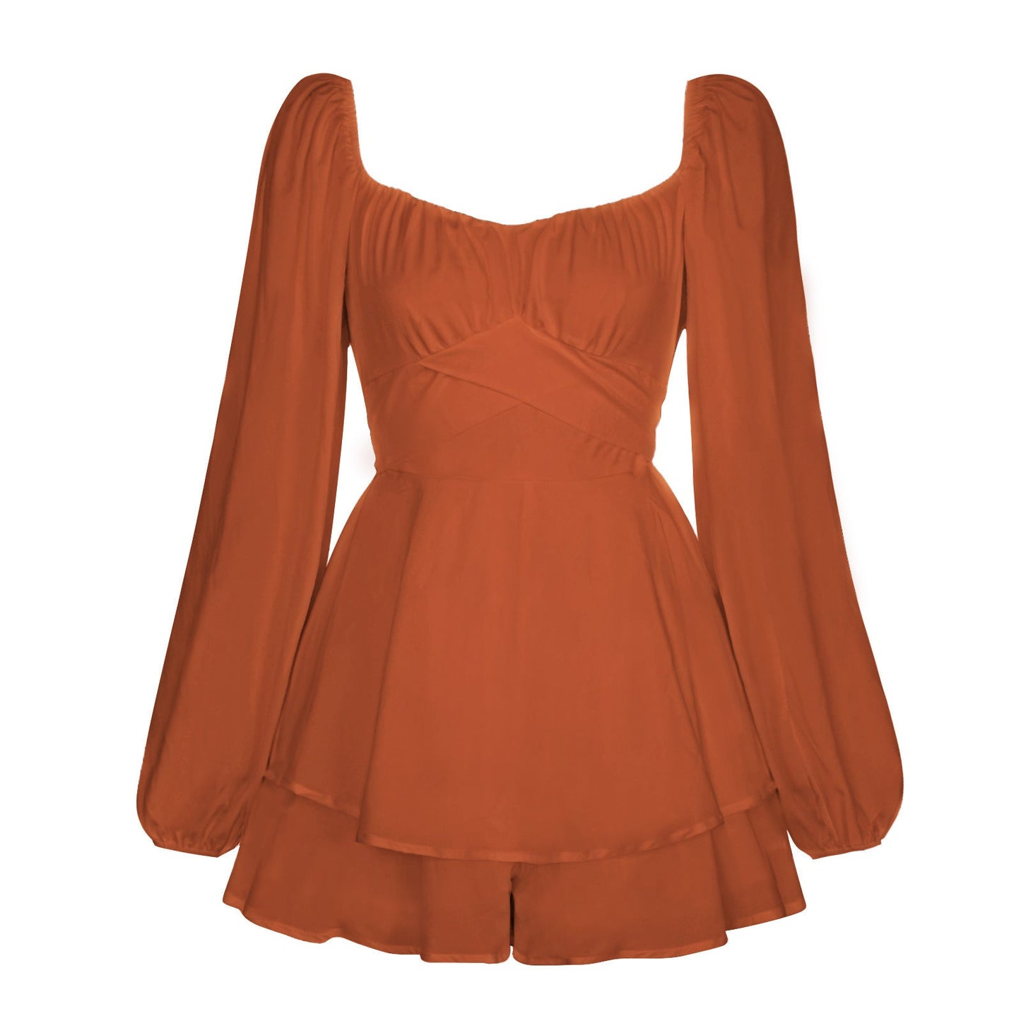 Sexy Square Neckline Long Sleeves  Short Jumpsuits Skirts