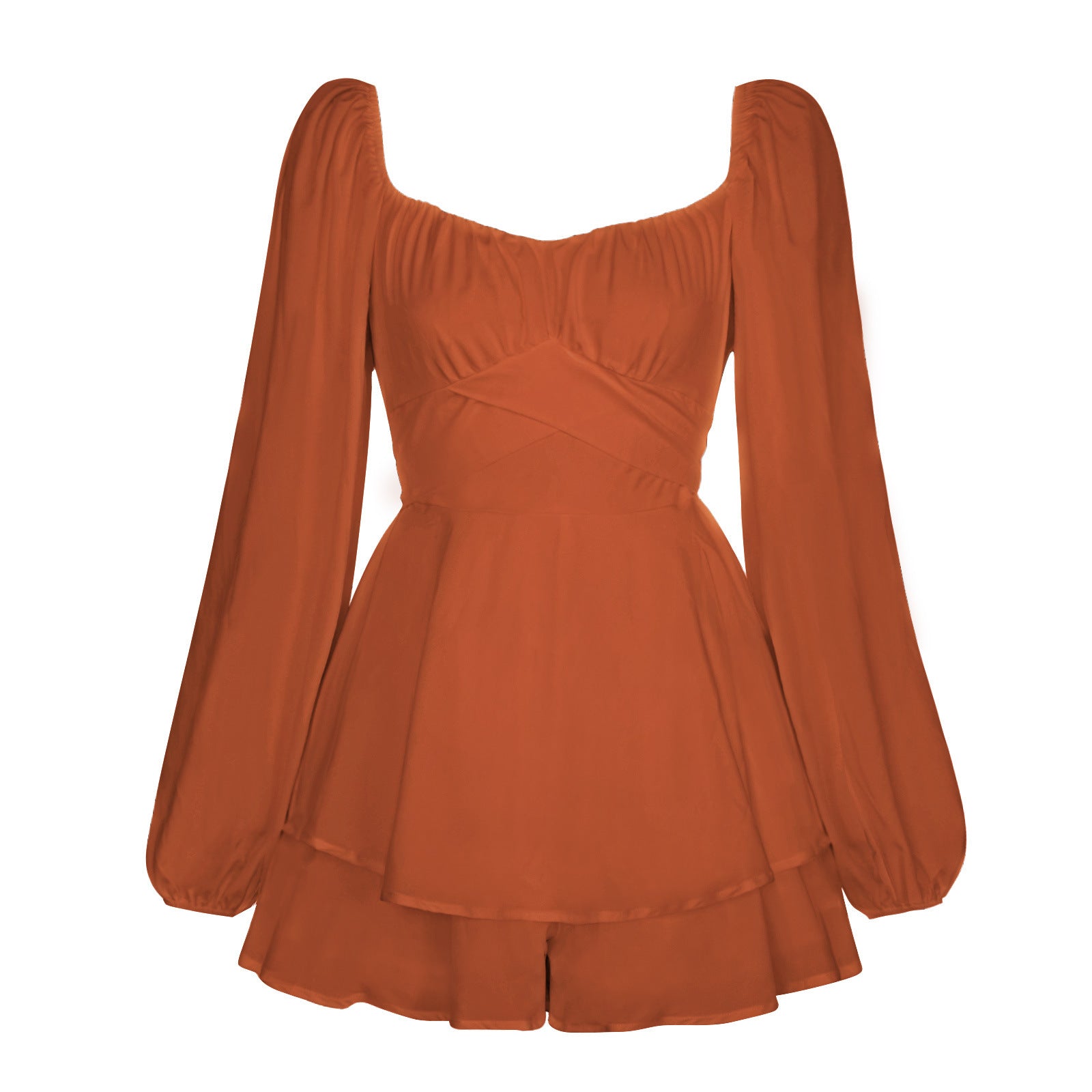 Sexy Square Neckline Long Sleeves  Short Jumpsuits Skirts
