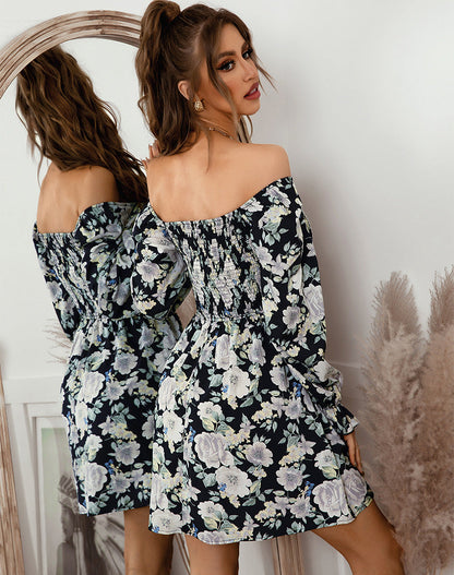 Sexy Square Neckline Floral Design Women Mini Dresses