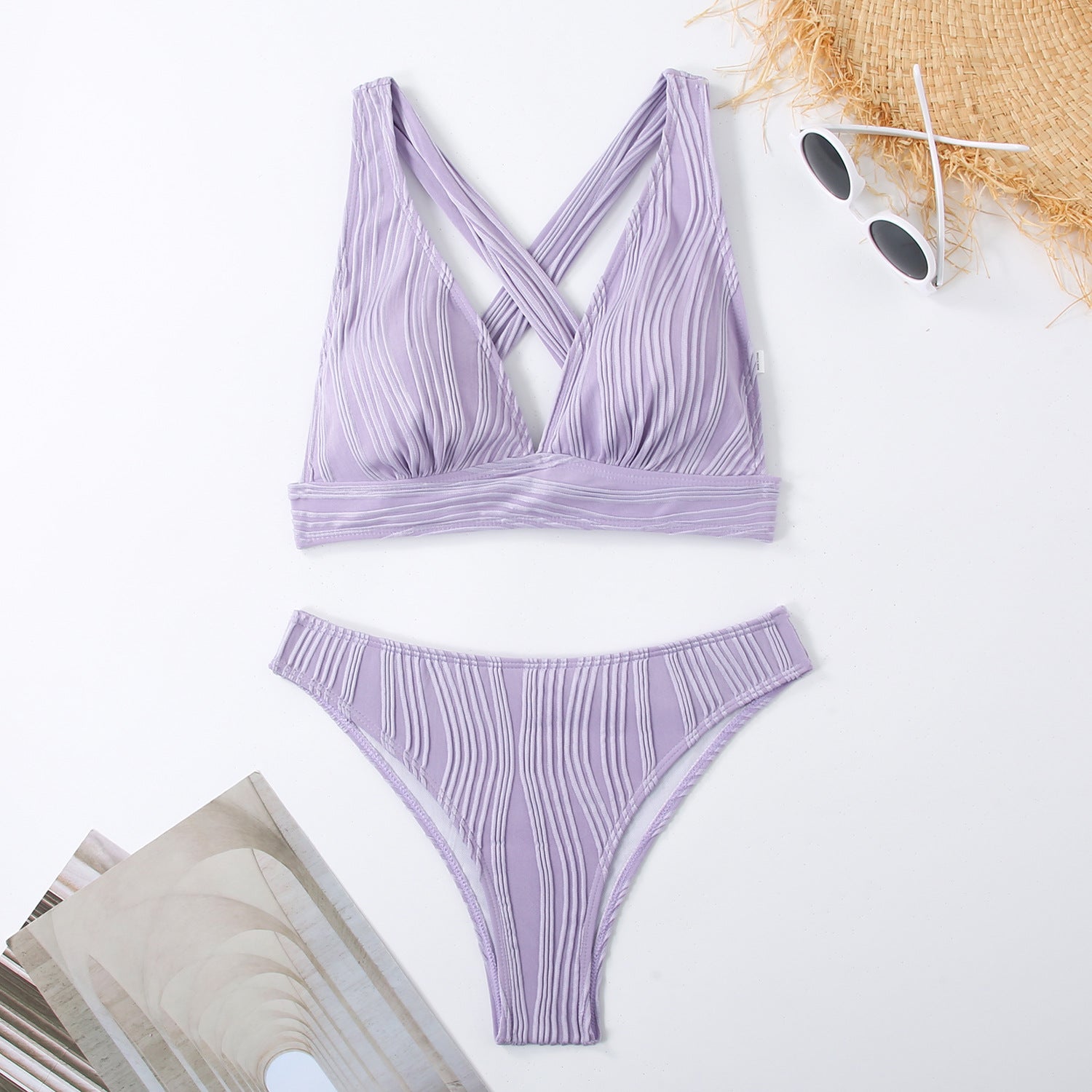 3D Striped High-Waist Two Pieces Bikini Bottom – Multicolor