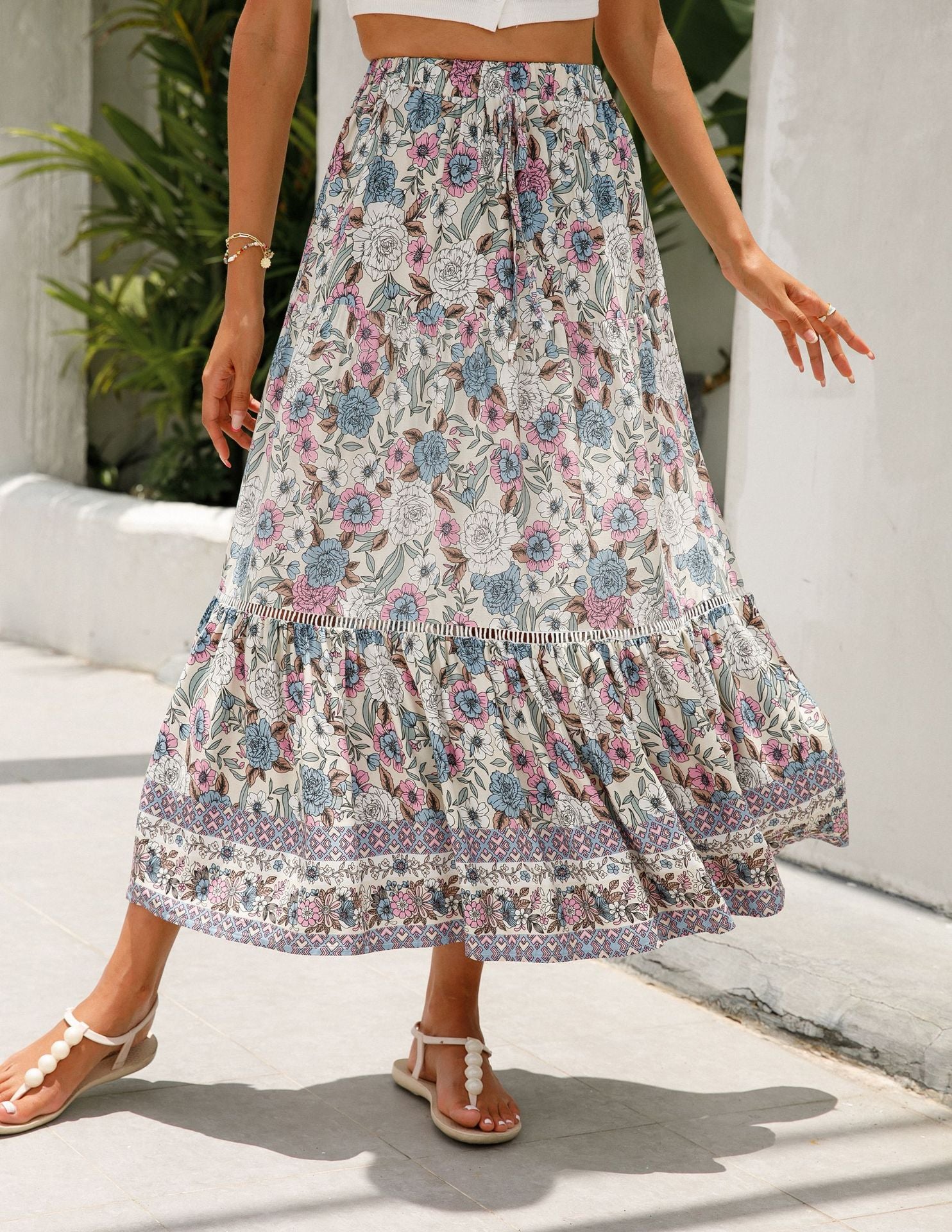 Boho V-Neck Rayon Beach Maxi Skirt