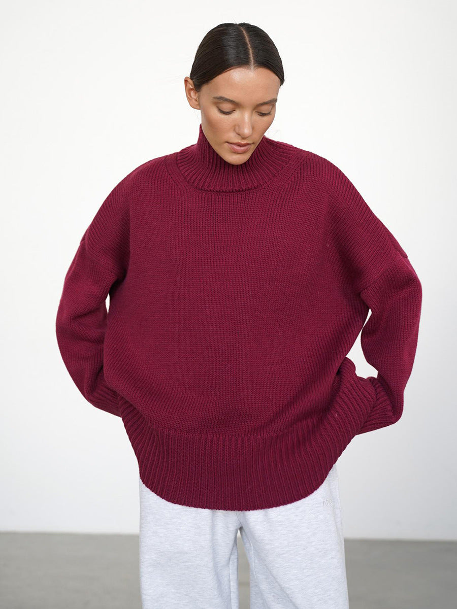 Women's Oversized Solid Color High Neck Sweater