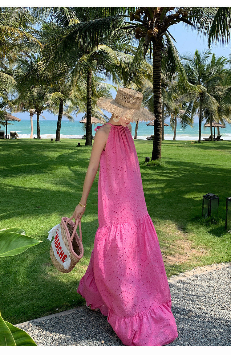 Women's Halter Neck Embroidered Maxi Dress