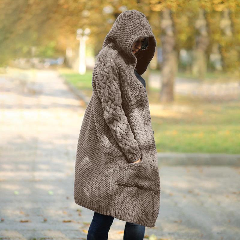 Women's Winter Hooded Single Button Slim Knit Sweater