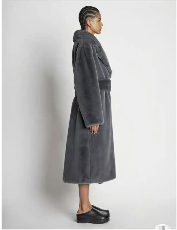 Long Plush Rabbit Hair & Mink Fur-Like Coat