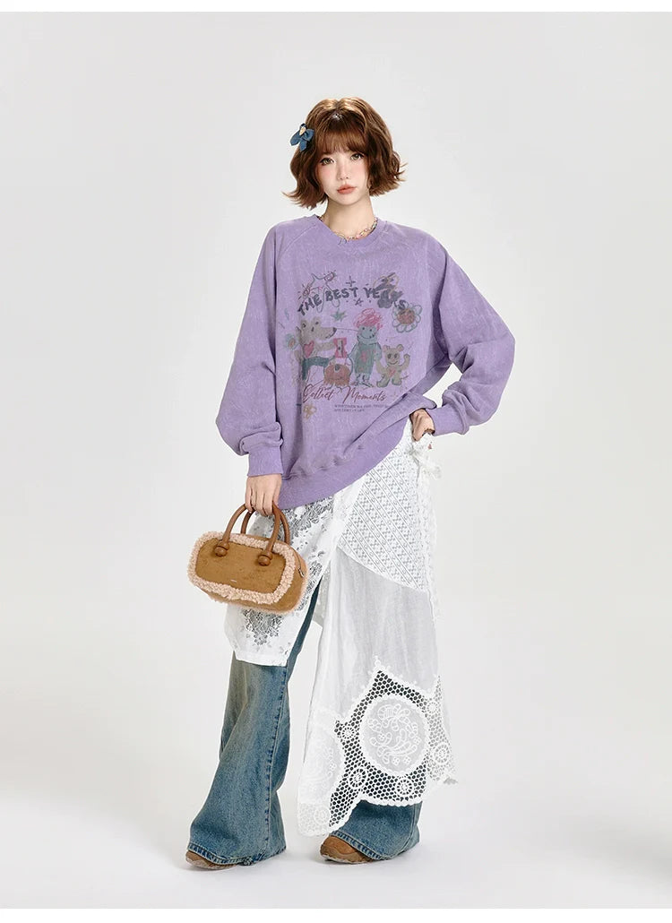 Girlyhalo Vintage Print Hoodie for Women-Purple-S-Free Shipping Leatheretro
