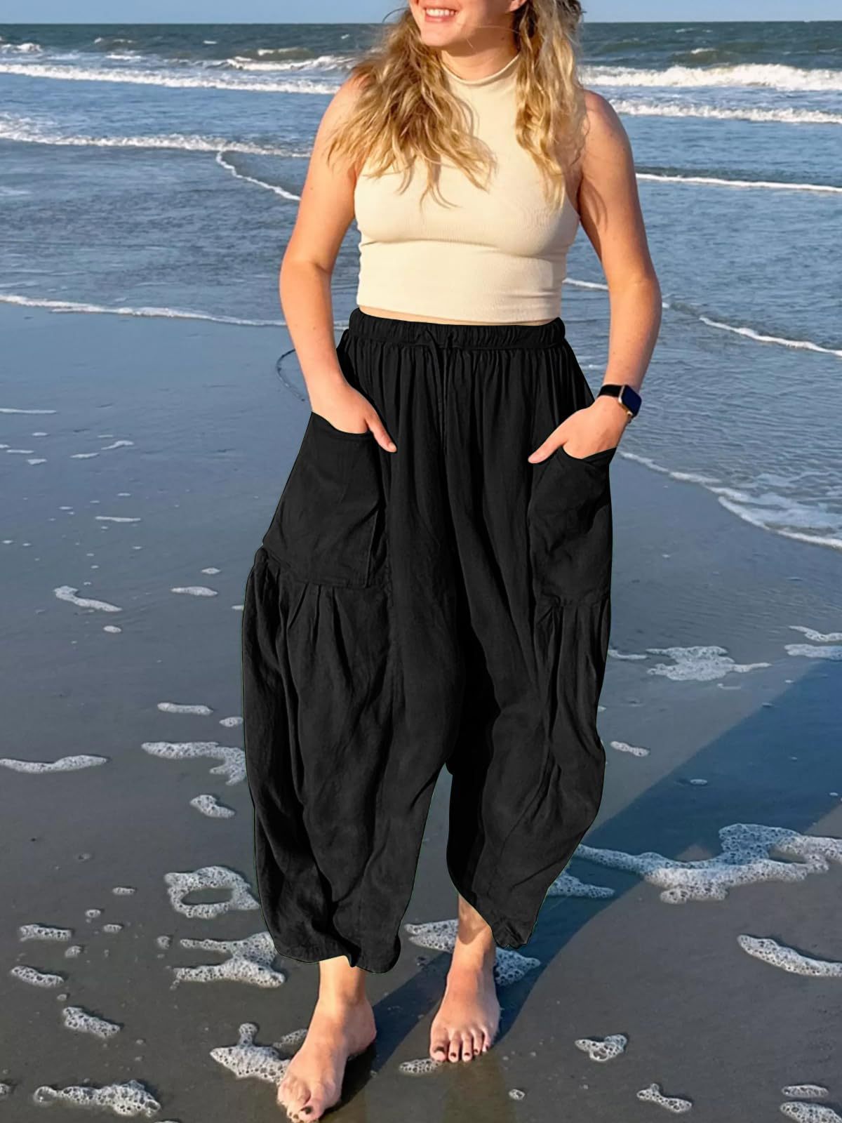 High-Waisted Wide-Leg Pants with Elastic Waist