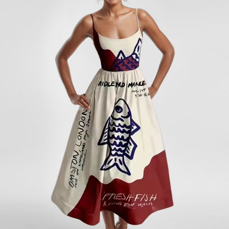 Sexy U-Neck Belted Ruffle Strap Flared Dress