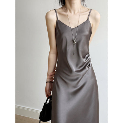 Satin Slip Dress – Elegant A-Line Maxi Dress with Adjustable Straps
