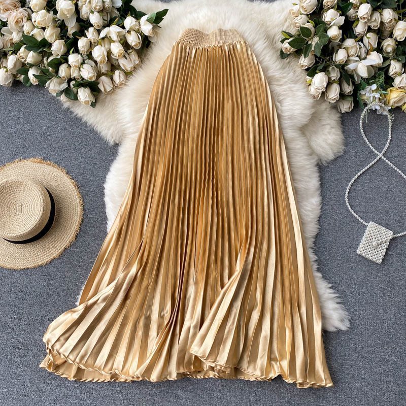 Luxury Heavy-Duty Pleated Midi A-Line Skirt