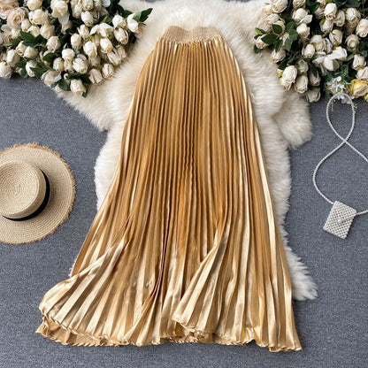 Luxury Heavy-Duty Pleated Midi A-Line Skirt