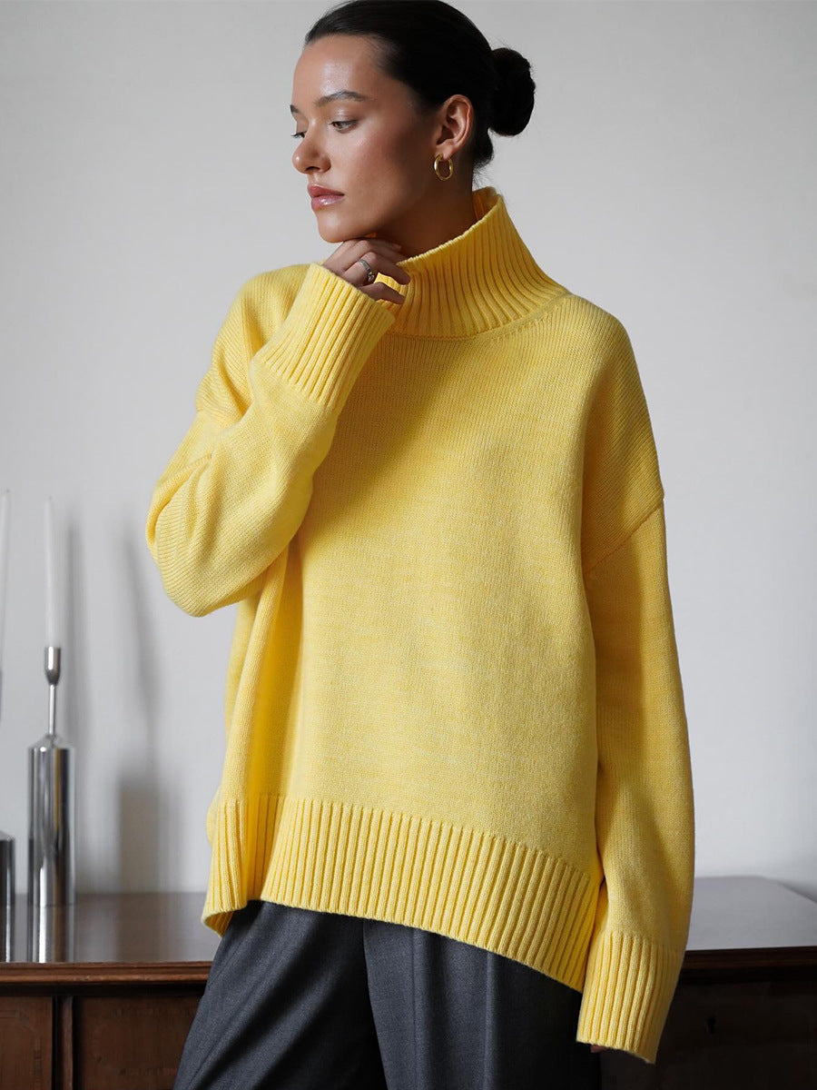 Women's Oversized Solid Color High Neck Sweater