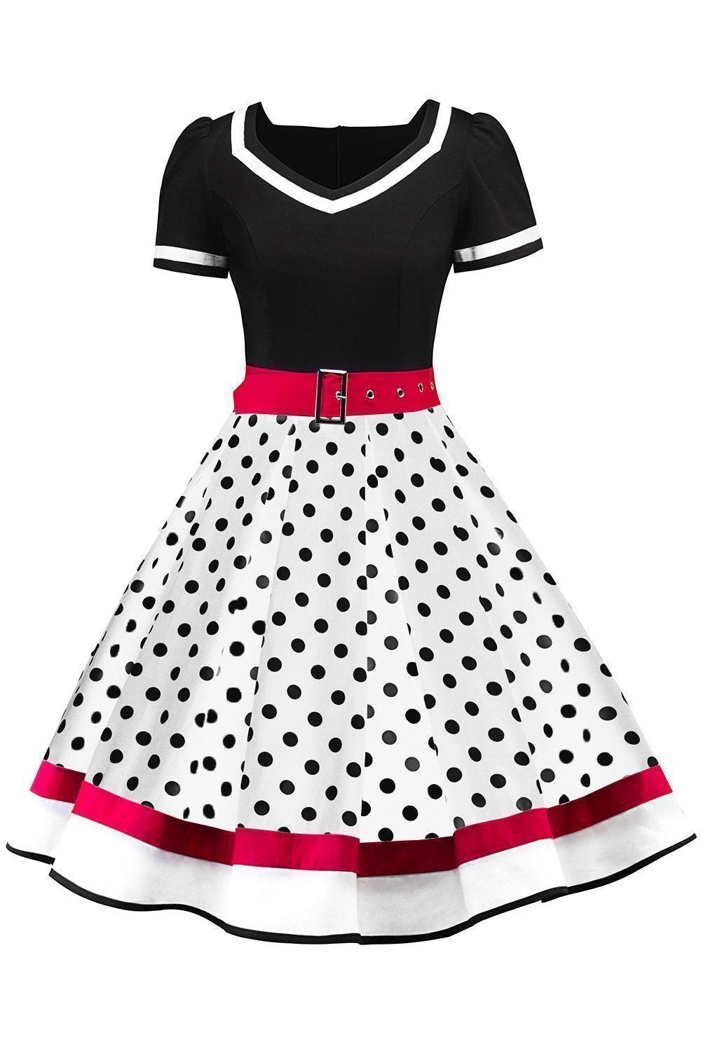 Retro Floral Print Ball Dresses-Dresses-Black Dot-S-Free Shipping at meselling99